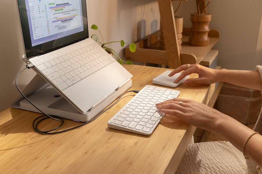 Logitech Casa Pop-Up Desk pictured in the Idealog hybrid working article
